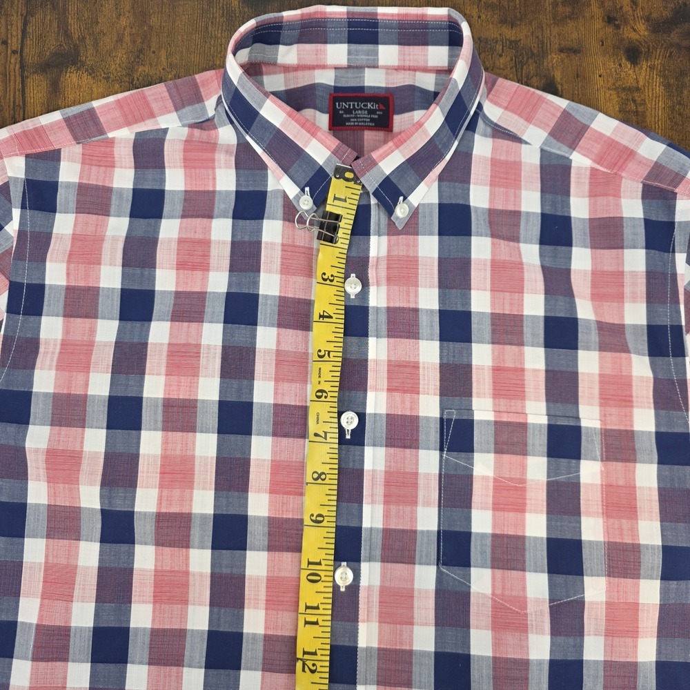 UNTUCKit Redalelli Long Sleeve Button Down Red White Blue Plaid Men's L Slim WF - Picture 7 of 8